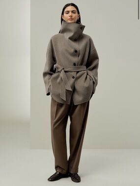 Convertible Collar Silk-Wool Blend Coat